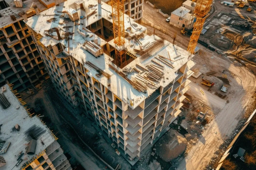 Edificio residencial en construcción visto desde el aire